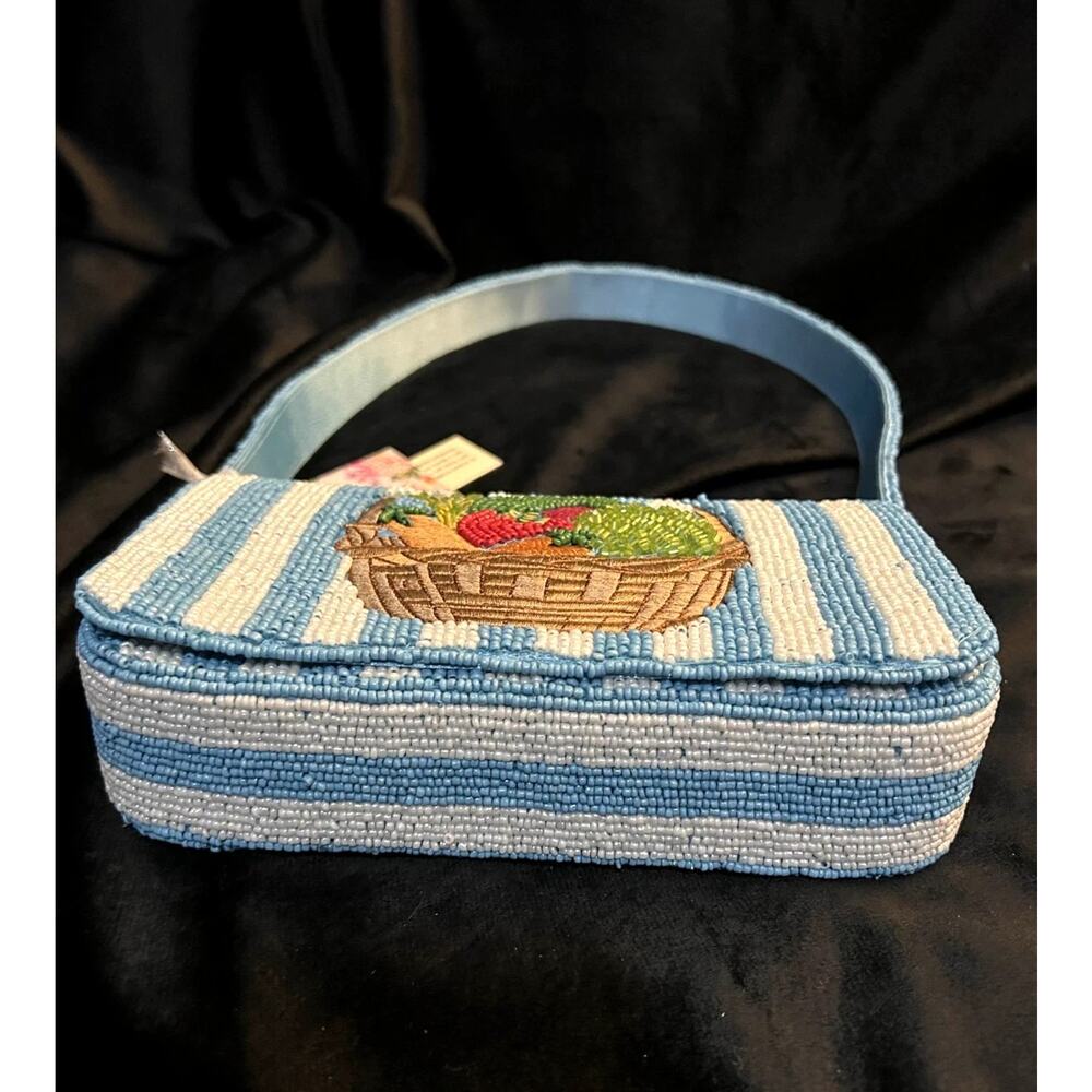 New Release Handcrafted in India Blue Striped Vegetable Beaded Bag Viral TikTok - Picture 3 of 9